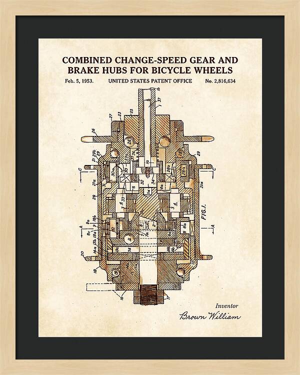 Bicycle Gear And Brake Hub Watercolor Patent Us2816634a