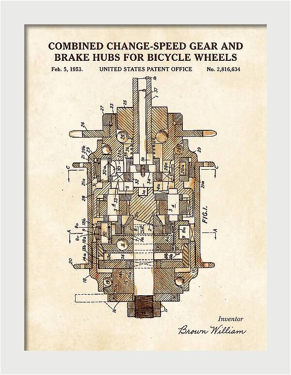 Bicycle Gear And Brake Hub Watercolor Patent Us2816634a