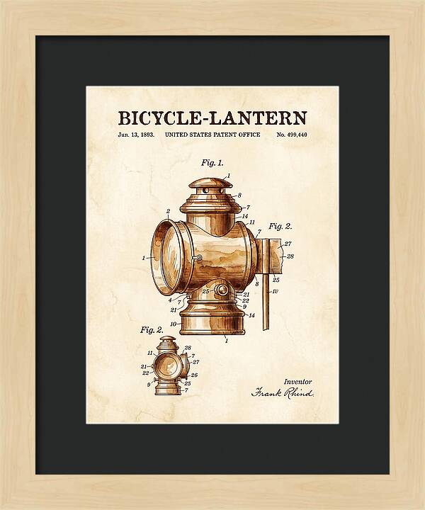 Bicycle Lantern Watercolor Patent Us499440a