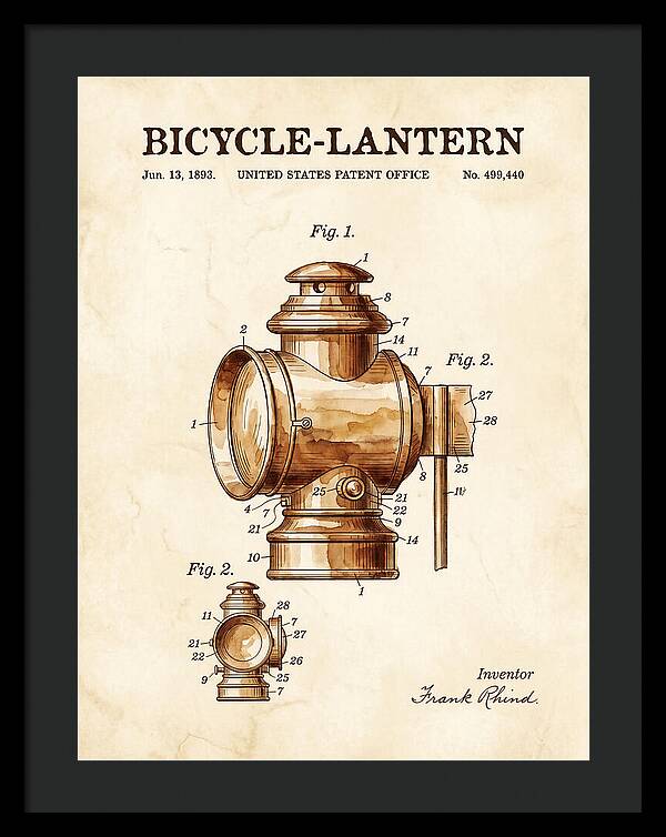 Bicycle Lantern Watercolor Patent Us499440a