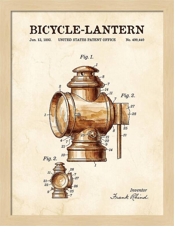 Bicycle Lantern Watercolor Patent Us499440a