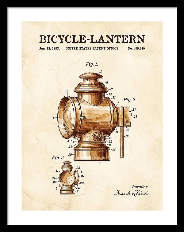 Bicycle Lantern Watercolor Patent Us499440a