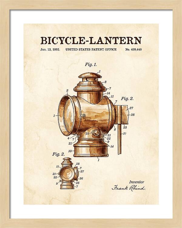 Bicycle Lantern Watercolor Patent Us499440a