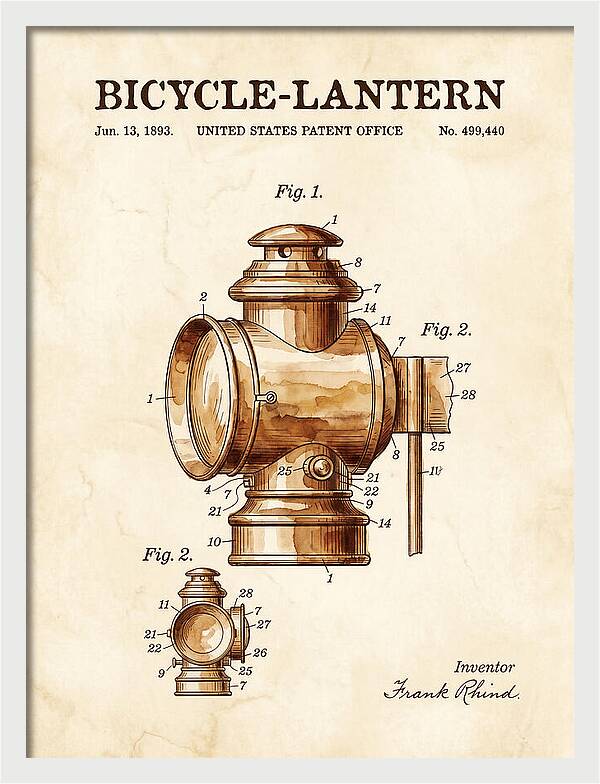 Bicycle Lantern Watercolor Patent Us499440a