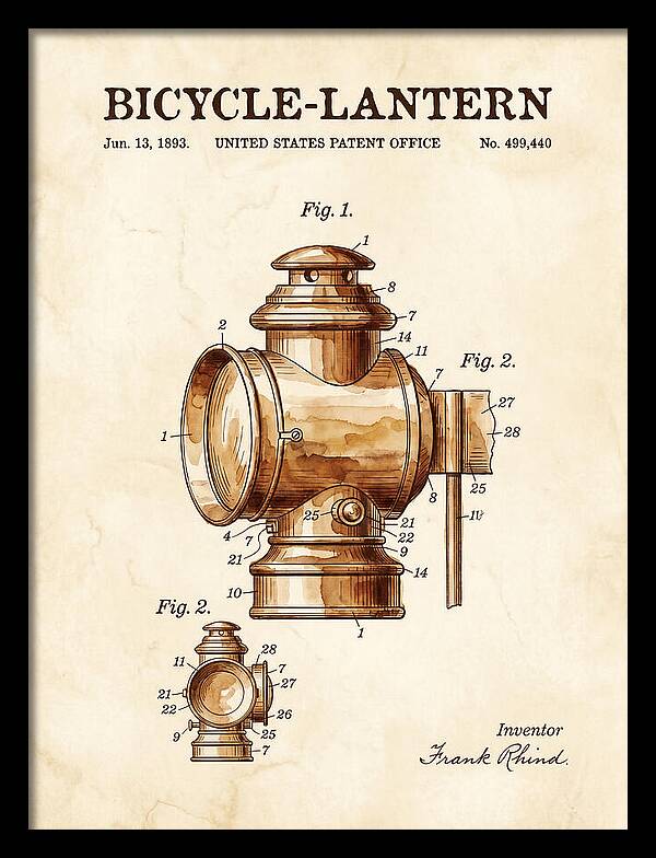Bicycle Lantern Watercolor Patent Us499440a