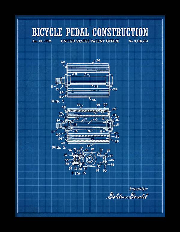 Bicycle Pedal Construction Blueprint Patent Us3186254a