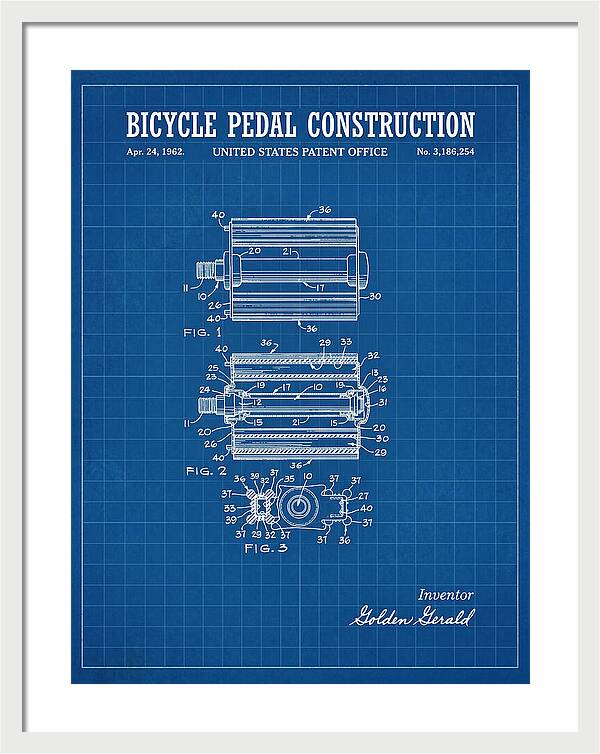Bicycle Pedal Construction Blueprint Patent Us3186254a