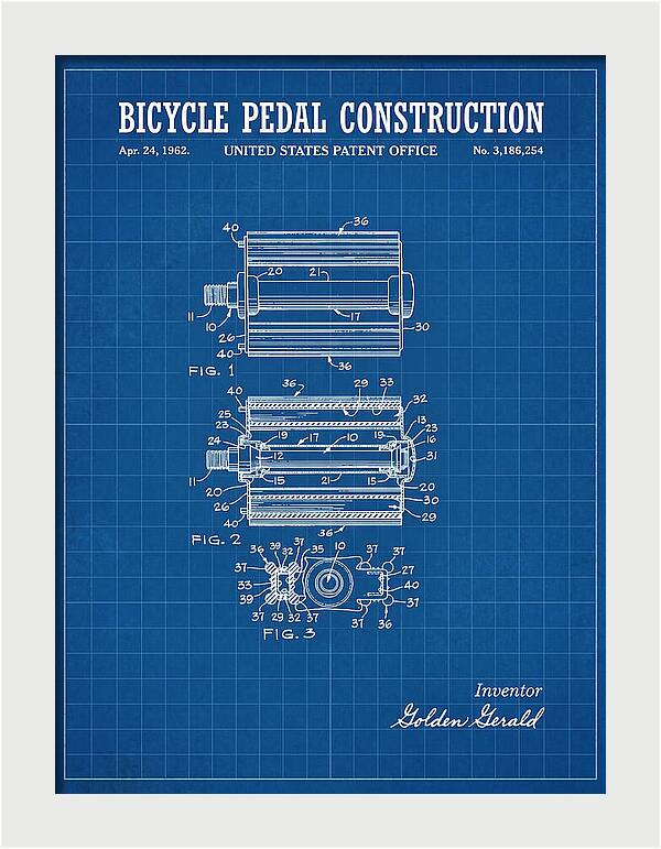 Bicycle Pedal Construction Blueprint Patent Us3186254a
