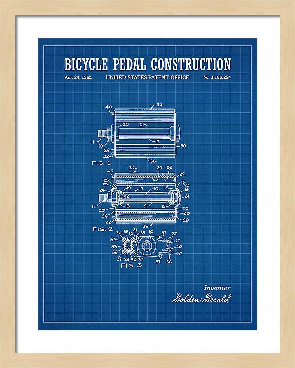 Bicycle Pedal Construction Blueprint Patent Us3186254a