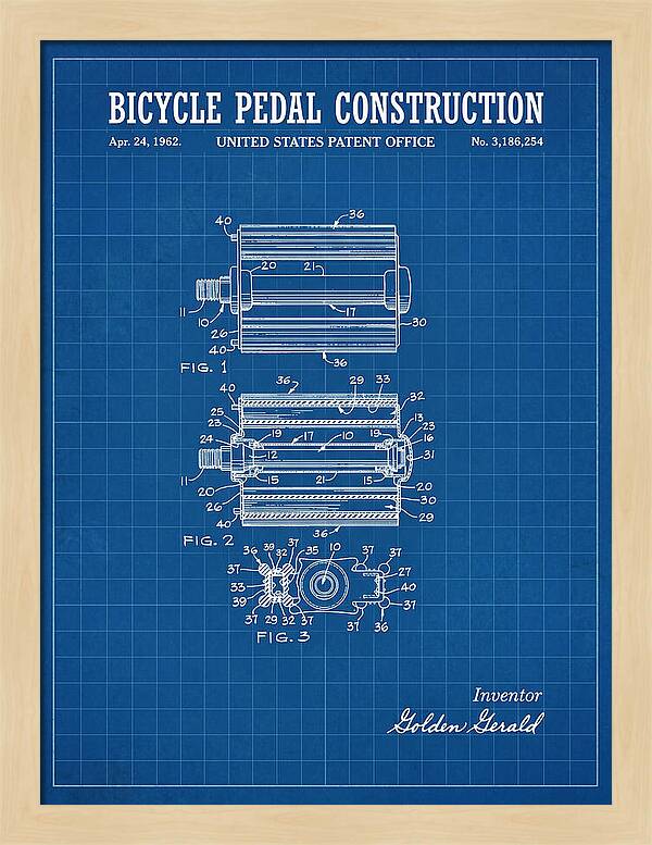 Bicycle Pedal Construction Blueprint Patent Us3186254a