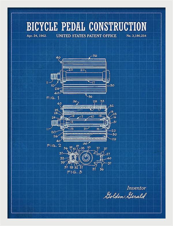 Bicycle Pedal Construction Blueprint Patent Us3186254a
