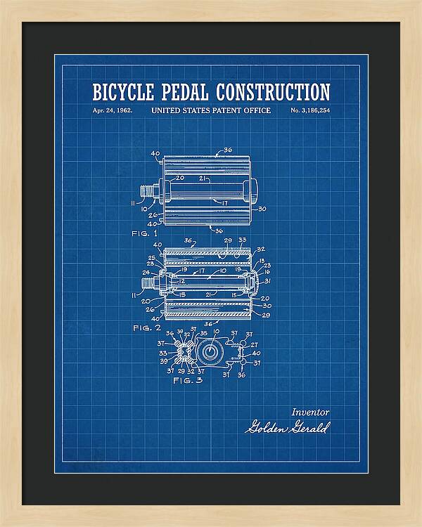 Bicycle Pedal Construction Blueprint Patent Us3186254a