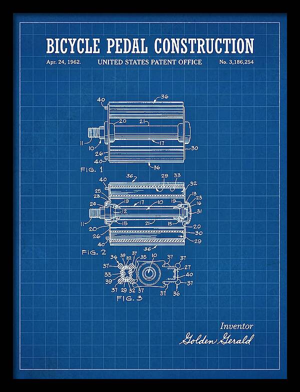 Bicycle Pedal Construction Blueprint Patent Us3186254a