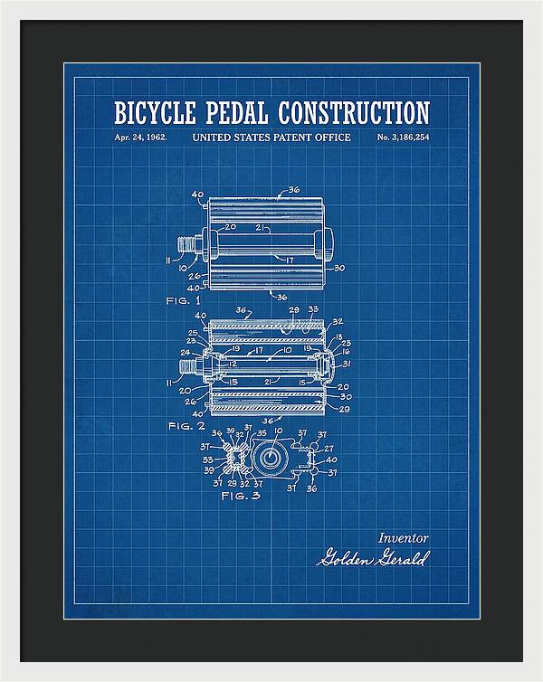 Bicycle Pedal Construction Blueprint Patent Us3186254a