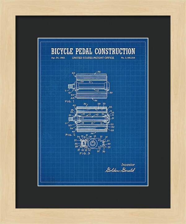 Bicycle Pedal Construction Blueprint Patent Us3186254a