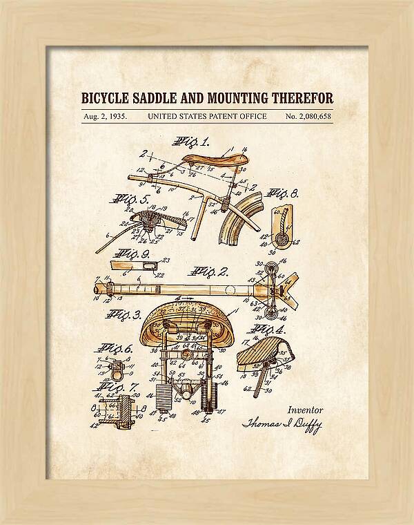 Bicycle Saddle And Mounting Therefor Watercolor Patent Us2080658a