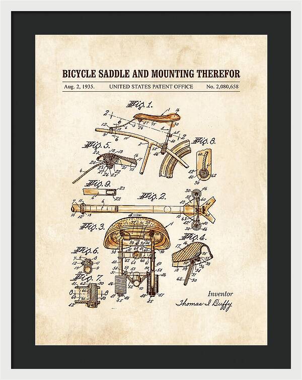 Bicycle Saddle And Mounting Therefor Watercolor Patent Us2080658a