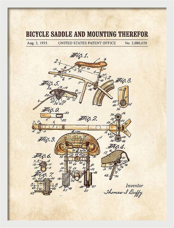 Bicycle Saddle And Mounting Therefor Watercolor Patent Us2080658a