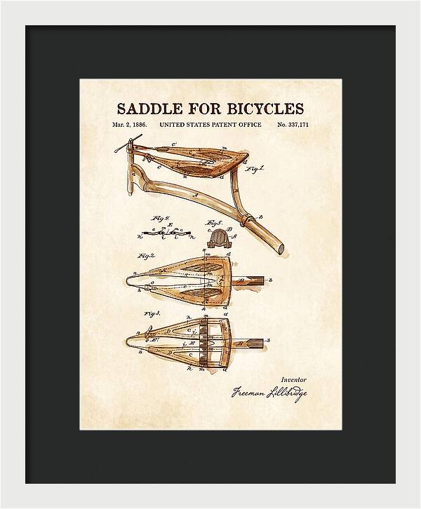 Bicycle Saddle Watercolor Patent Us337171a