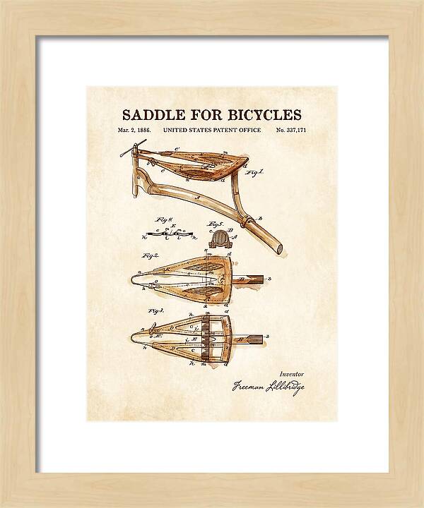 Bicycle Saddle Watercolor Patent Us337171a