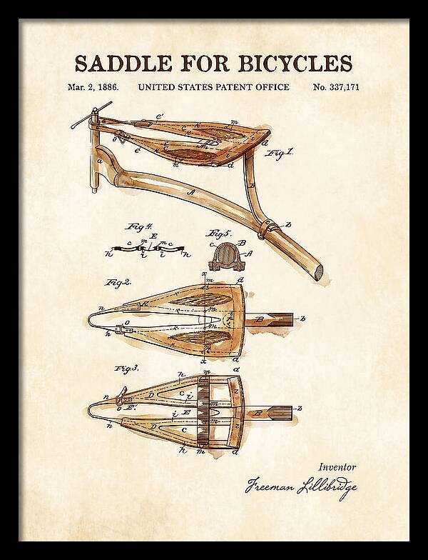 Bicycle Saddle Watercolor Patent Us337171a