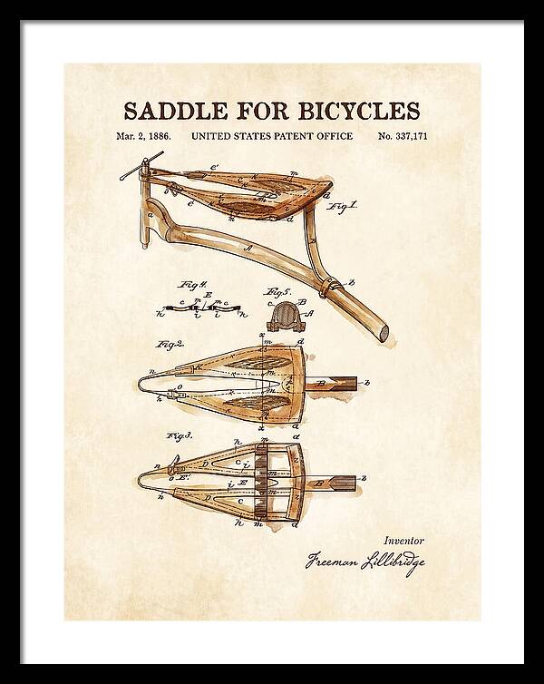 Bicycle Saddle Watercolor Patent Us337171a