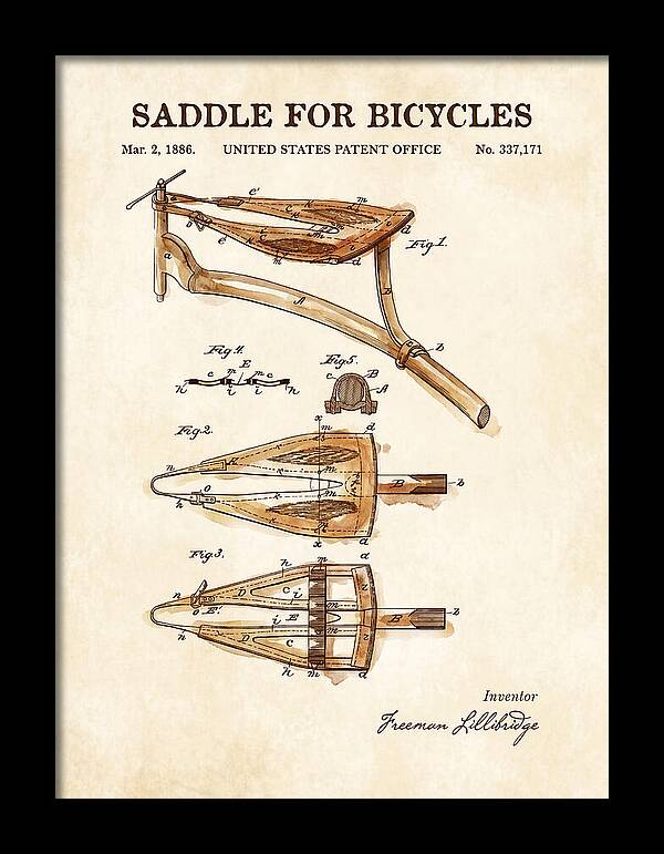 Bicycle Saddle Watercolor Patent Us337171a