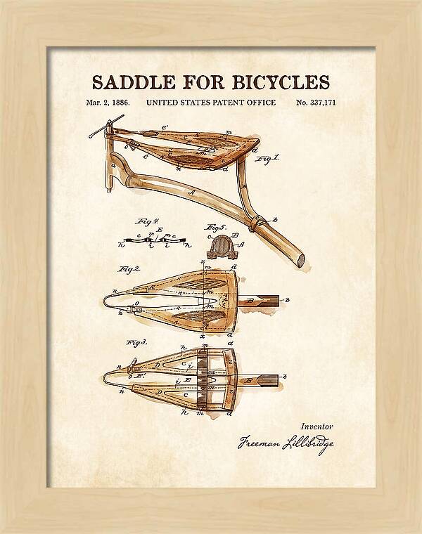 Bicycle Saddle Watercolor Patent Us337171a