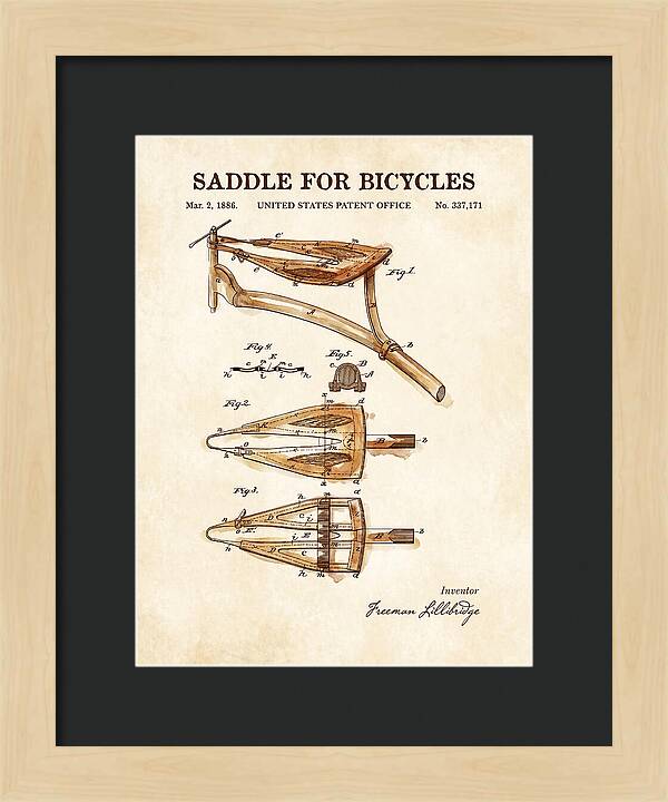 Bicycle Saddle Watercolor Patent Us337171a
