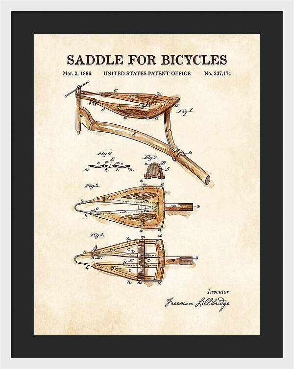Bicycle Saddle Watercolor Patent Us337171a