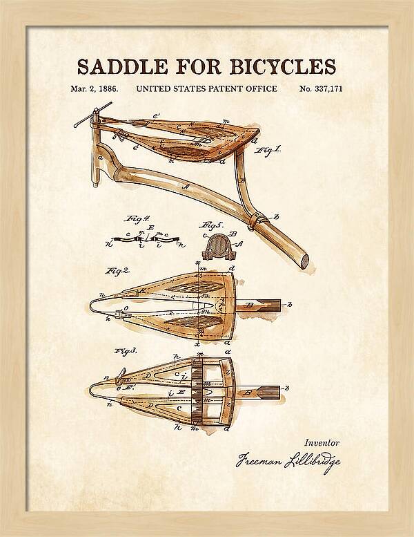 Bicycle Saddle Watercolor Patent Us337171a