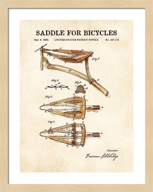 Bicycle Saddle Watercolor Patent Us337171a