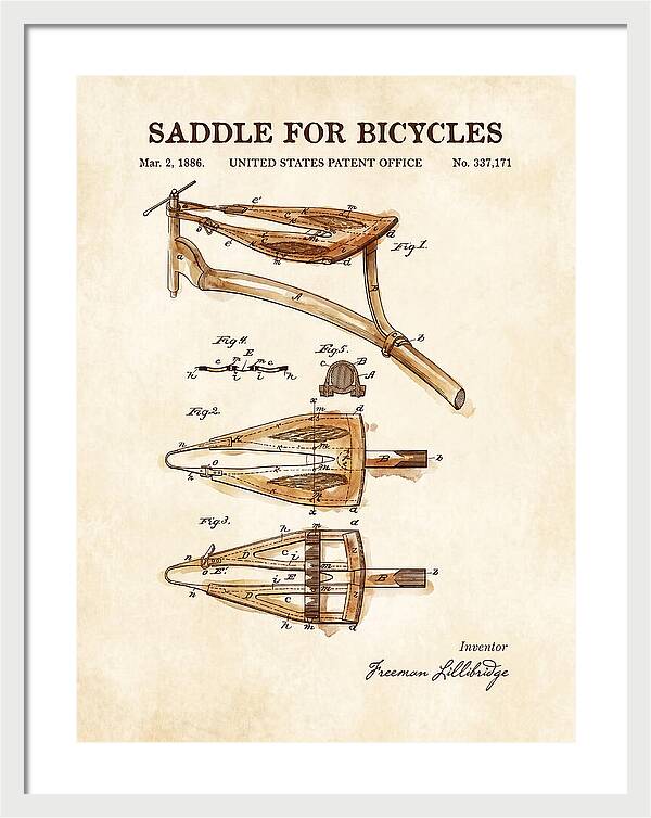 Bicycle Saddle Watercolor Patent Us337171a