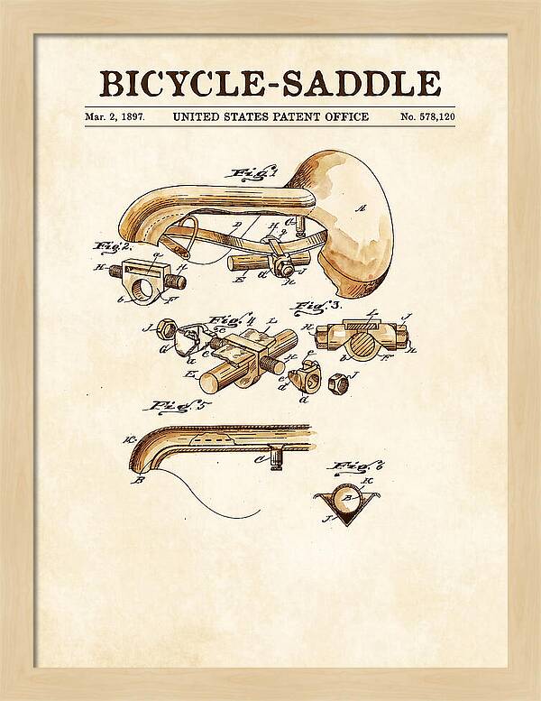 Bicycle Saddle Watercolor Patent Us578120a