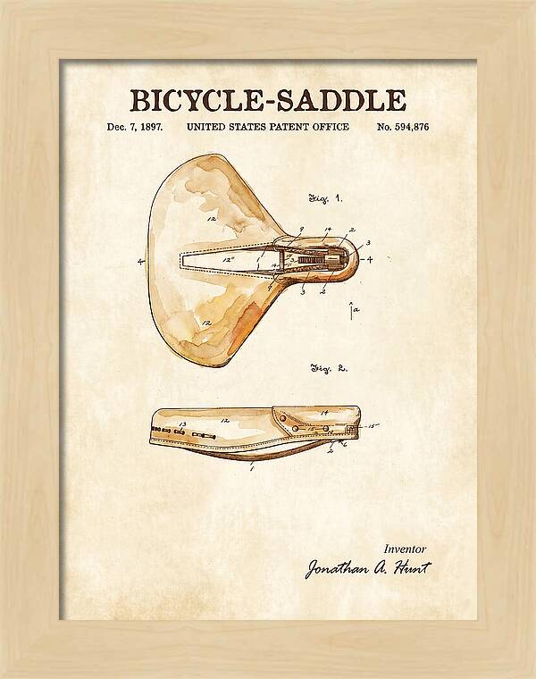 Bicycle Saddle Watercolor Patent Us594876a