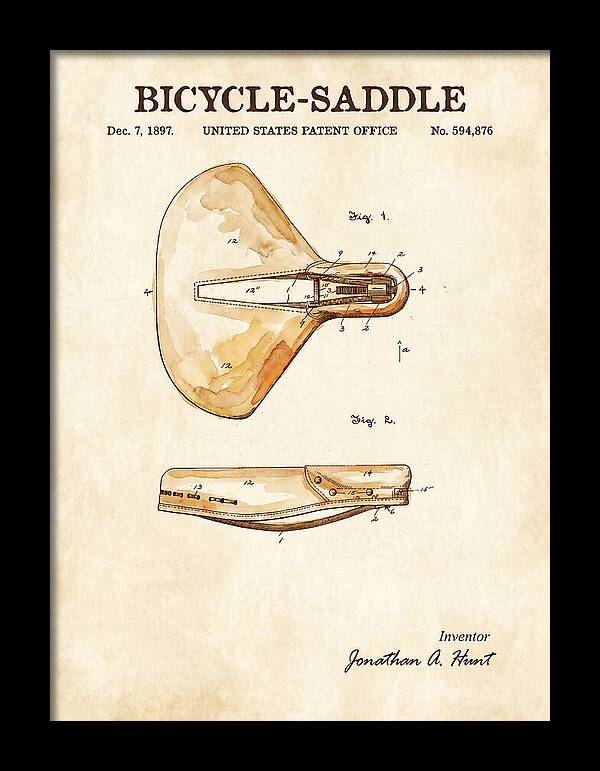 Bicycle Saddle Watercolor Patent Us594876a