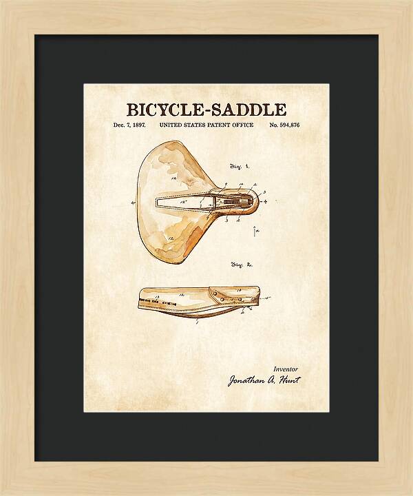 Bicycle Saddle Watercolor Patent Us594876a