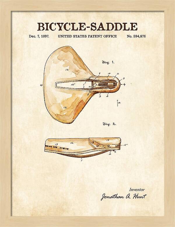 Bicycle Saddle Watercolor Patent Us594876a