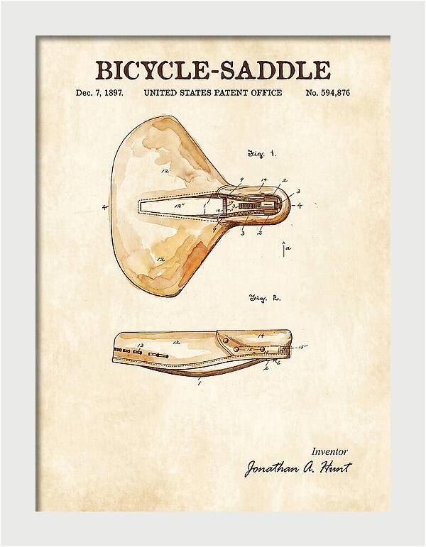 Bicycle Saddle Watercolor Patent Us594876a