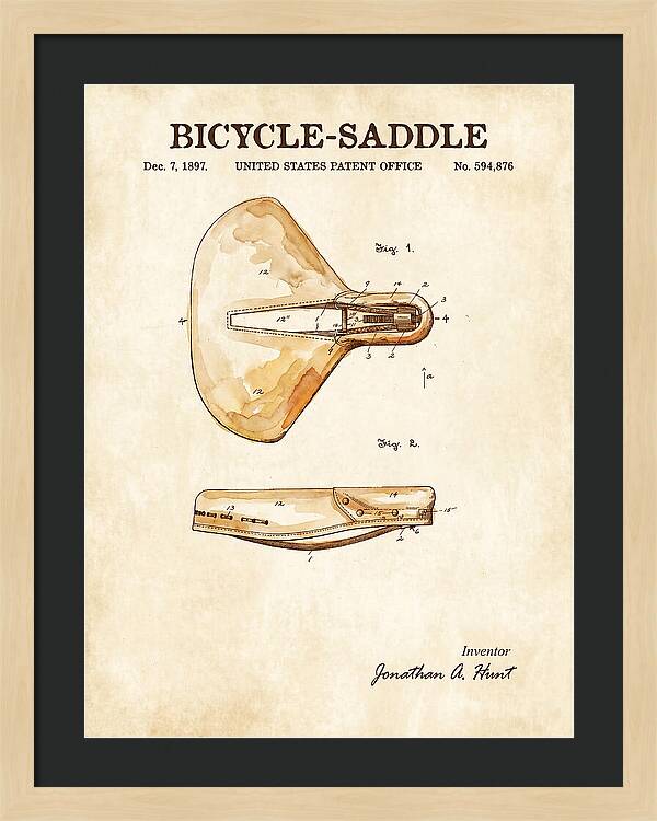 Bicycle Saddle Watercolor Patent Us594876a