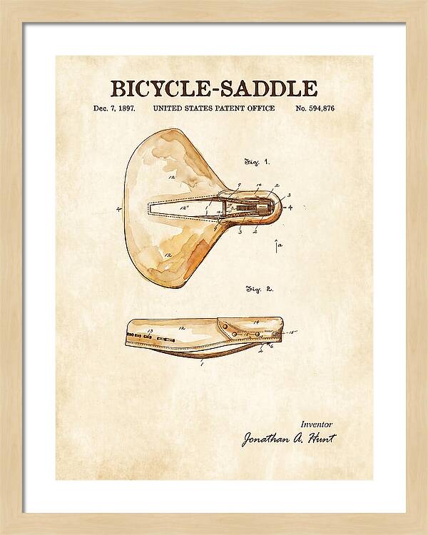 Bicycle Saddle Watercolor Patent Us594876a