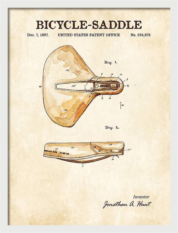 Bicycle Saddle Watercolor Patent Us594876a