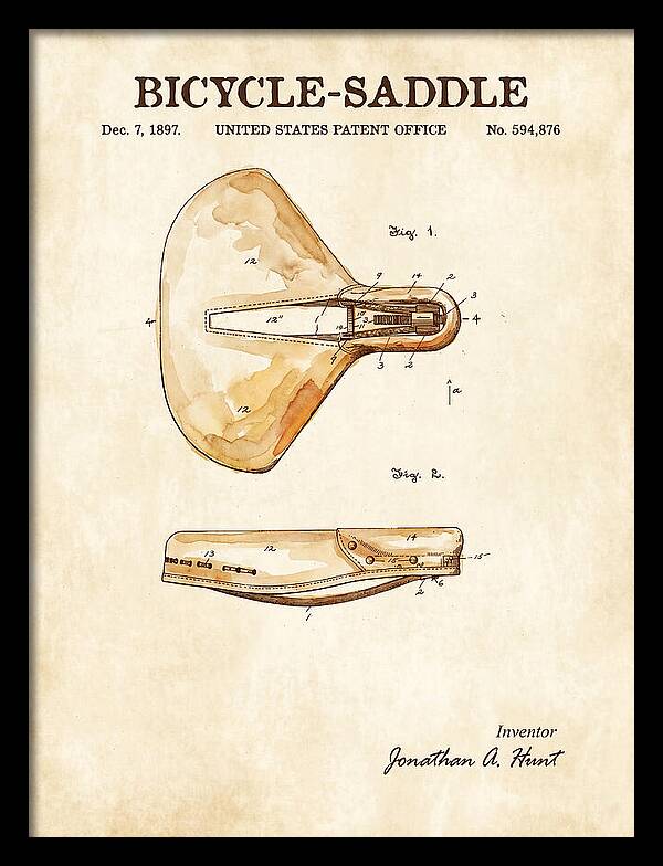 Bicycle Saddle Watercolor Patent Us594876a