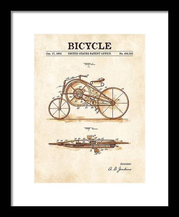 Bicycle Watercolor Patent Us490252a