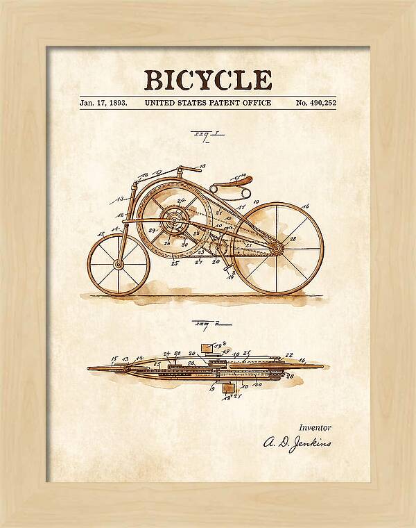 Bicycle Watercolor Patent Us490252a
