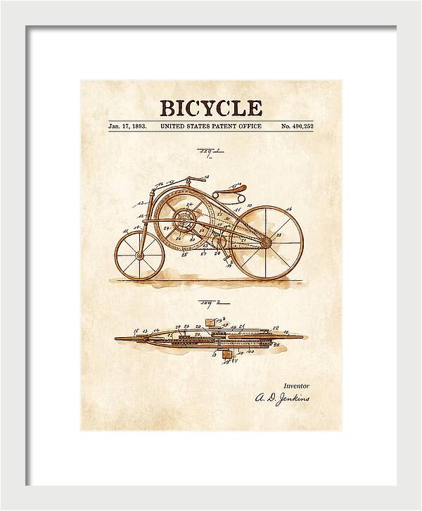Bicycle Watercolor Patent Us490252a