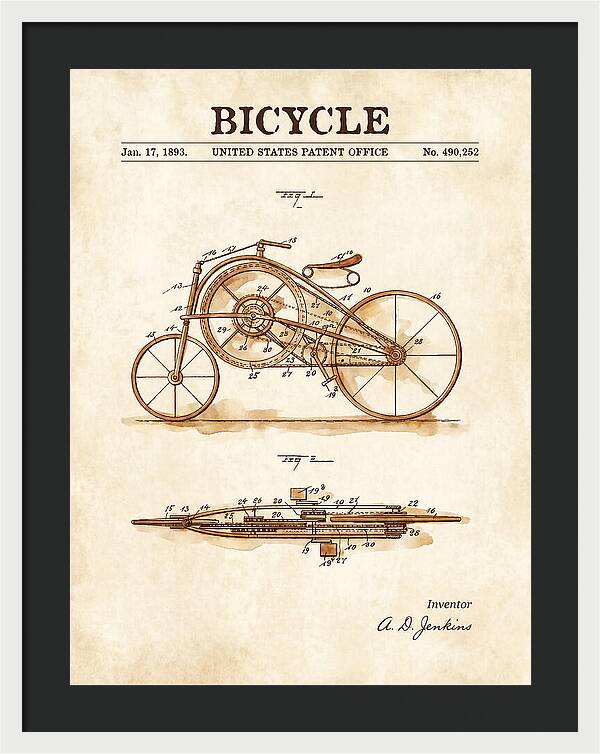 Bicycle Watercolor Patent Us490252a