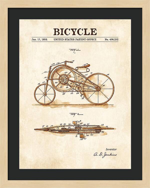 Bicycle Watercolor Patent Us490252a