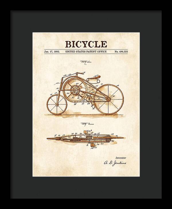 Bicycle Watercolor Patent Us490252a