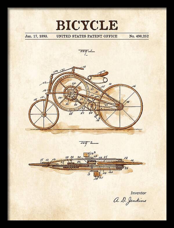 Bicycle Watercolor Patent Us490252a